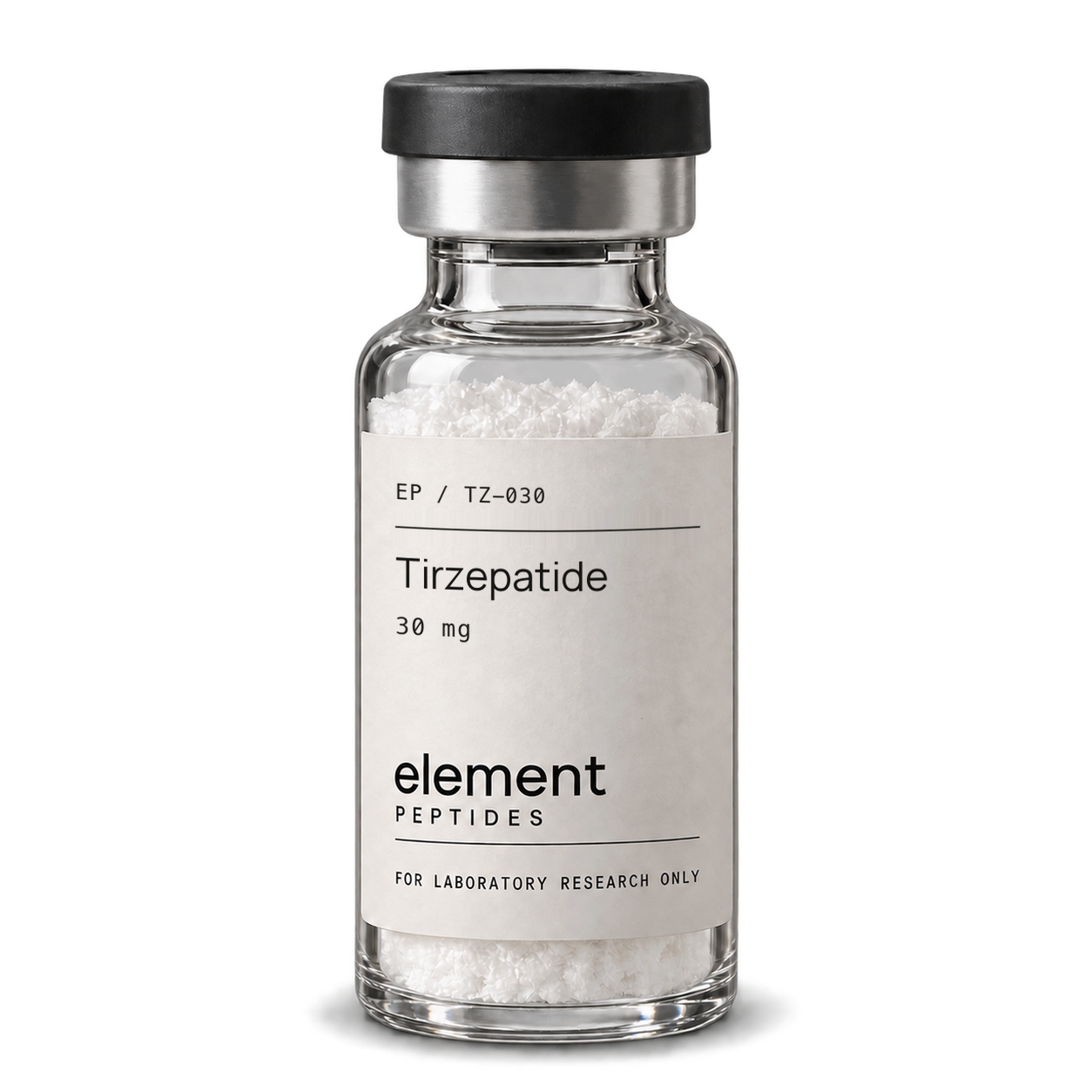 Element Peptides Tirzepatide 30 mg, reference EP / TZ-030, clear vial with black cap